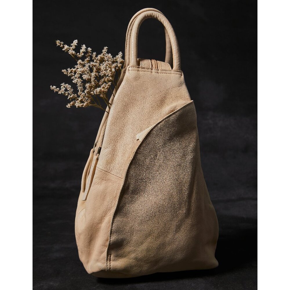 Free People Beige/Tan Two-Tone Leather Backpack